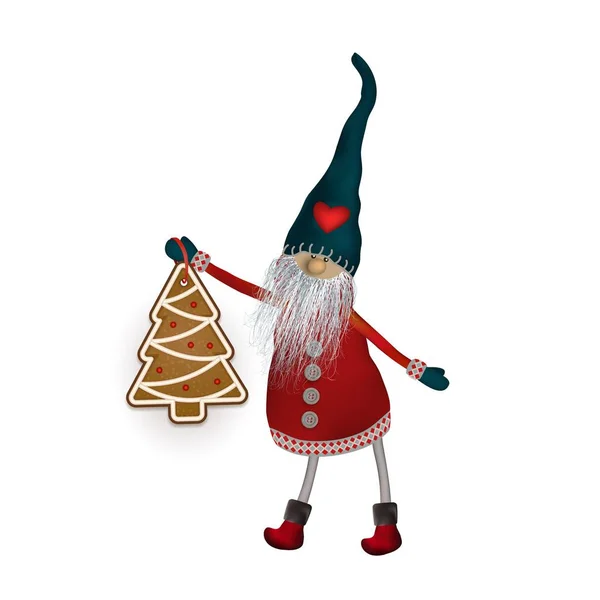 Elfo Navidad Con Regalos Galletas Dulces Personaje Folclórico Escandinavo Nisser — Archivo Imágenes Vectoriales
