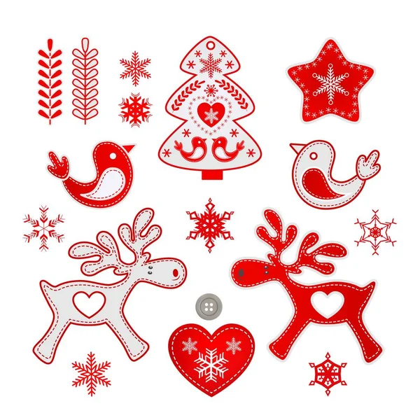 Červené Bílé Vánoční Skandinávské Ručně Vyráběné Dekorace Severské Vzory Vektorové — Stockový vektor