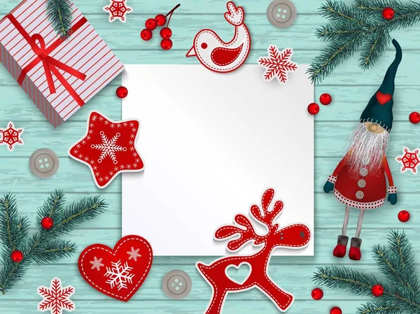 Abstrato Fundo Natal Vermelho Branco Estilizado Decorações Escandinavas Ramos Árvore —  Vetores de Stock