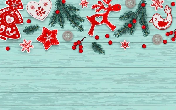 크리스마스 테두리 빨간색과 양식된 스칸디나비아 크리스마스 눈송이 텍스트 장소와 책상에 — 스톡 벡터