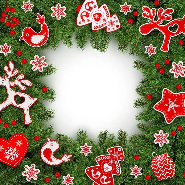 현실적인 가문비나무 텍스트를 공간을 스타일에서 크리스마스 빨간색과 크리스마스 프레임 — 스톡 벡터