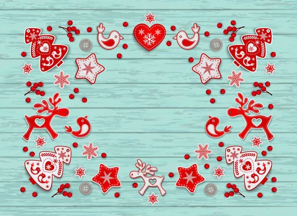 Kerst Frame Met Een Ornament Van Rode Witte Gestileerde Nordic — Stockvector
