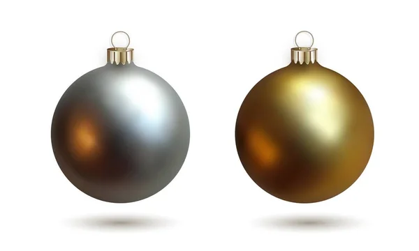 Zilveren Gouden Kerstballen Realistisch Verzameling Van Geïsoleerde Objecten Witte Achtergrond — Stockvector