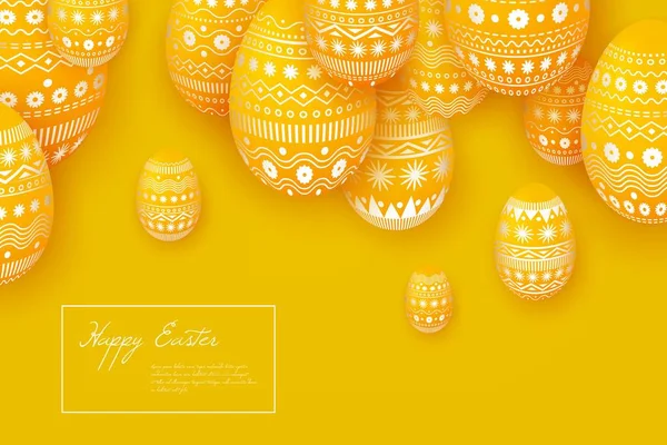 Bannière Jaune Pâques Avec Œufs Pâques Peints Décorés Avec Ornement — Image vectorielle