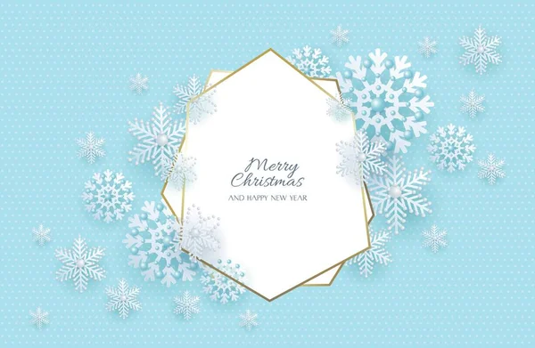 Vánoce Nový Rok Banner Polygonální Rám Zdobený Stříbrnou Dekorativní Vločky — Stockový vektor