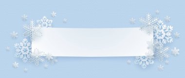 Vektör arka plan kış, Noel ve yılbaşı banner, çokgen çerçeve boncuklar, festival ile gümüş dekoratif 3d kar taneleri ile dekore edilmiş