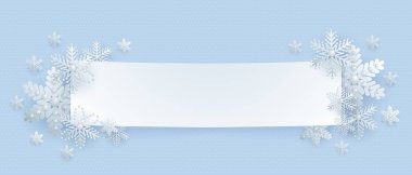 Vektör arka plan kış, Noel ve yılbaşı banner, çokgen çerçeve boncuklar, festival ile gümüş dekoratif 3d kar taneleri ile dekore edilmiş