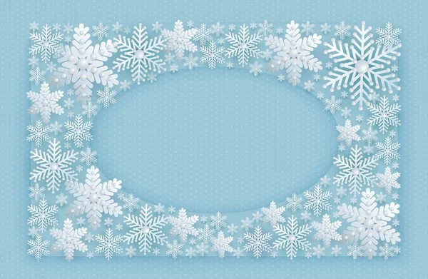 Noël Bleu Nouvel Cadre Hiver Décoré Flocons Neige Stylisés Avec — Image vectorielle