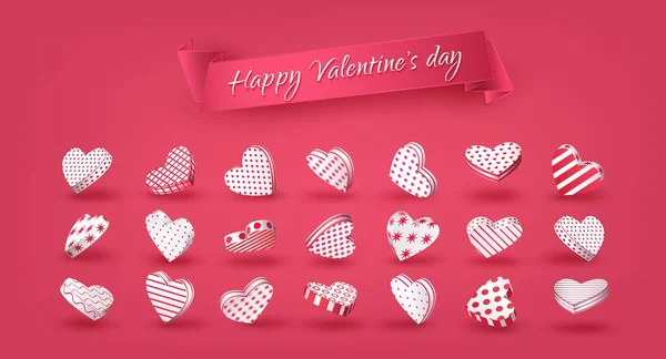 Coeurs Corail Set Ruban Avec Une Inscription Joyeuse Saint Valentin — Image vectorielle