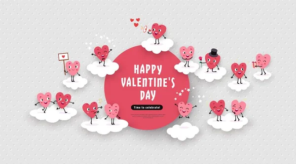 Happy Valentines Day Design Publicitaire Festif Papier Coupé Couples Animés — Image vectorielle