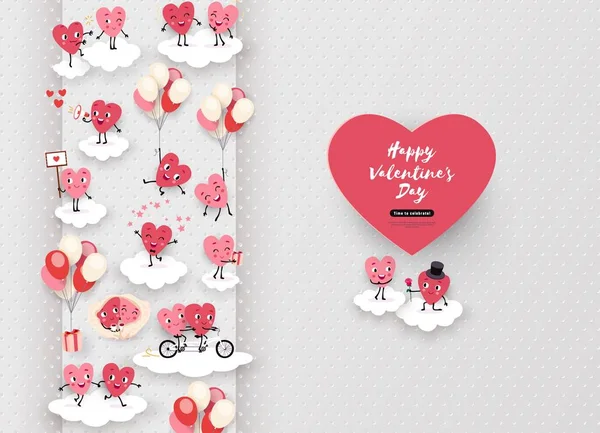 Mutlu Sevgililer Günü Festival Tasarım Kağıdı Animasyonlu Çiftler Sevgi Dolu — Stok Vektör