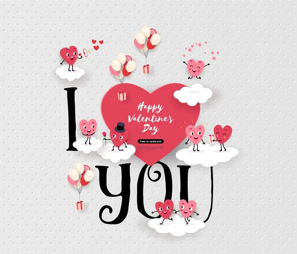 Bonne Carte Vœux Saint Valentin Avec Une Paire Cœurs Animés — Image vectorielle