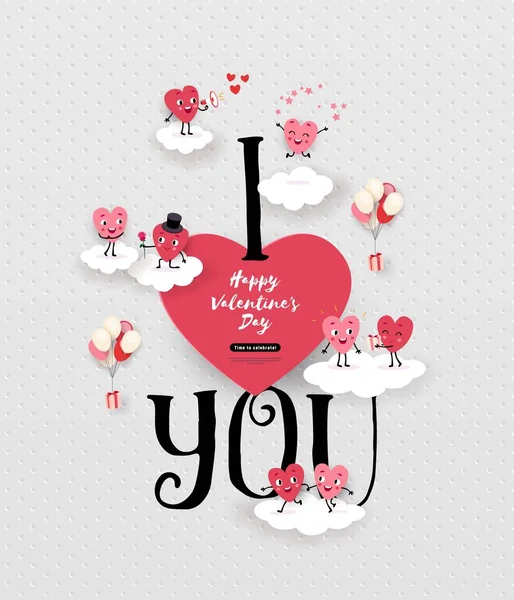 Bonne Carte Vœux Saint Valentin Avec Une Paire Cœurs Animés — Image vectorielle
