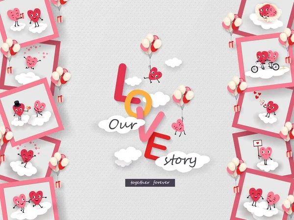 Love Story Fotopapír Vyjmout Animovaný Páry Milující Srdce Prudce Stoupá Royalty Free Stock Vektory