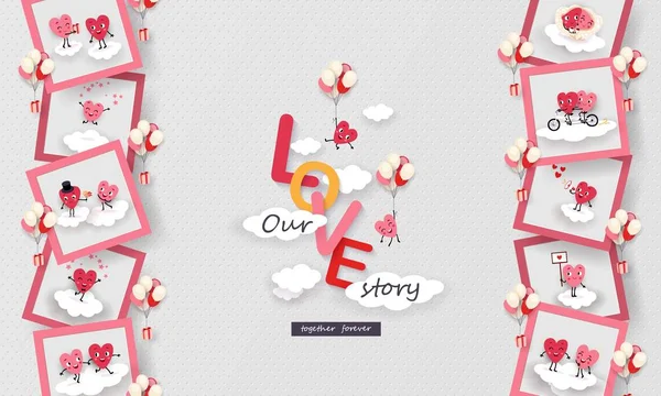 Love Story Fotopapír Vyjmout Animovaný Páry Milující Srdce Prudce Stoupá Stock Ilustrace