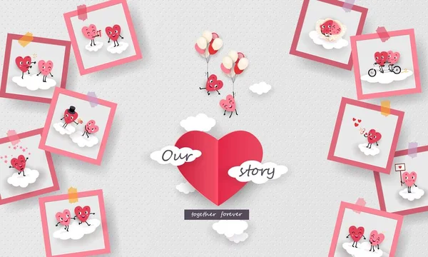 Love Story Fotopapír Vyjmout Animovaný Páry Milující Srdce Prudce Stoupá Stock Ilustrace