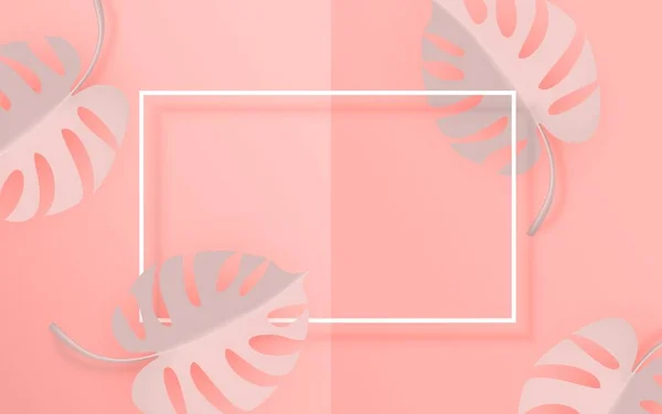 热带棕榈叶在珊瑚的背景下 夏天的热带叶 异国情调的夏威夷丛林 夏季背景 彩色单色艺术五颜六色的最小风格 — 图库矢量图片