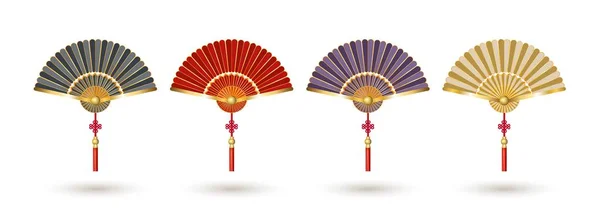 Ensemble de fans chinois, éléments de design festif traditionnel — Image vectorielle