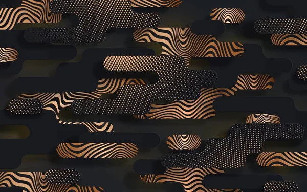 Papel negro fondo abstracto tono medio dorado y patrón de líneas curvas — Archivo Imágenes Vectoriales