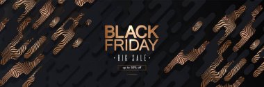 Black Friday sale vector banner, abstract golden background, Ads sign clipart