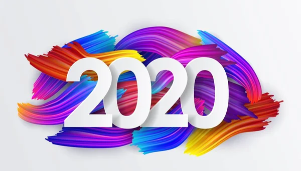 2020 Nieuwjaar achtergrond van kleurrijke penseelstreken van olie of acrylverf — Stockvector