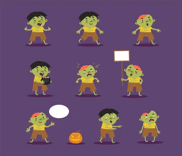 Halloween zombie, revivido muerto, engendrar vampiros vectores, colección de personajes divertidos — Vector de stock