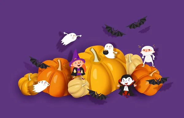 Halloween ontwerp, papier knippen heks, Ghoul, vampier, vleermuis, pompoen, mummie, Ghost — Stockvector