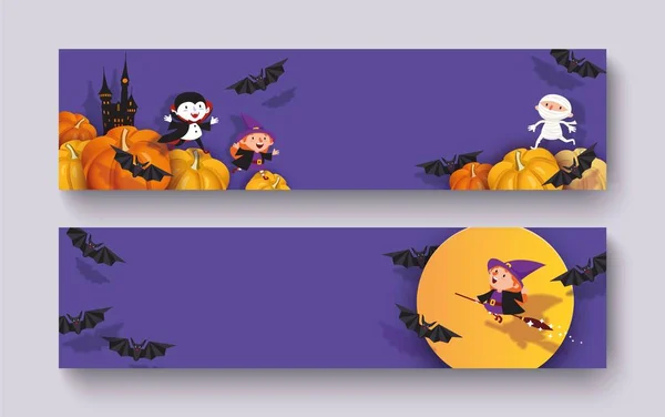 Happy Halloween 3d papercut design. Тыква, ведьма, замок, вампир, летучая мышь, мумия — стоковый вектор