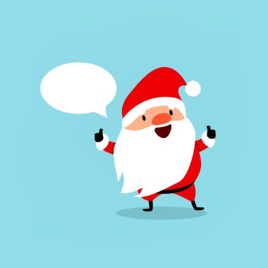 Baloncuk sesli Noel Baba. Sevimli duygusal Noel karakteri. Koleksiyondaki elementler. Açık mavi arkaplanda izole edilmiş vektör illüstrasyonu.