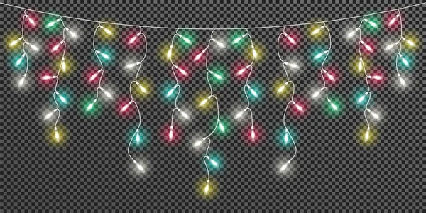 Ampoules Lumineuses Colorées Noël Nouvel Guirlande Rétro Réaliste Isolée Sur — Image vectorielle
