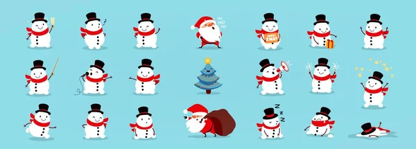 Muñecos Nieve Santa Claus Árbol Navidad Gran Navidad Año Nuevo — Archivo Imágenes Vectoriales
