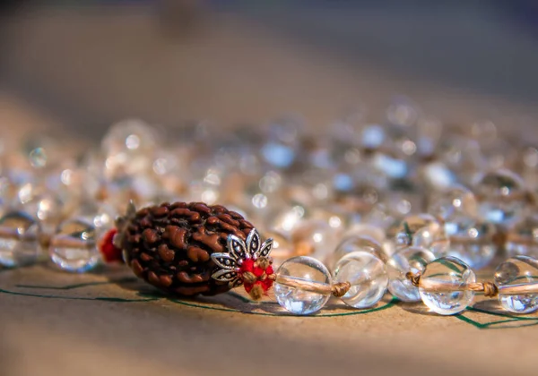 Belles Perles Sphatik Chapelet Avec Des Perles Rudraksha Inde — Photo