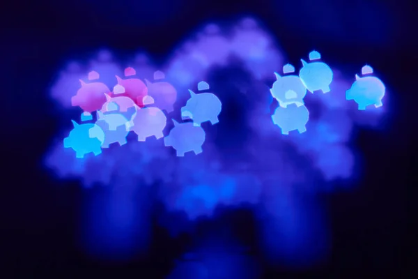 Mavi rakamlar bokeh bir led ışık arka plan üzerinde domuz yavruları şeklinde