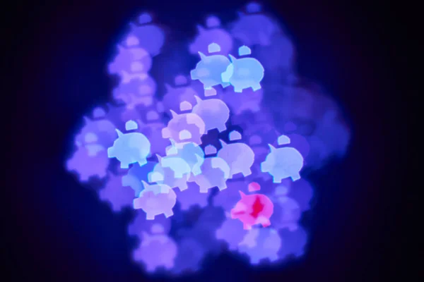 Pembe ve mavi resimler bokeh bir led ışık arka plan üzerinde domuz yavruları şeklinde
