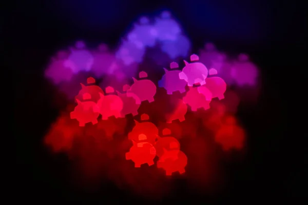 Kırmızı, mavi ve pembe resimler bokeh arka planda domuz yavruları şeklinde