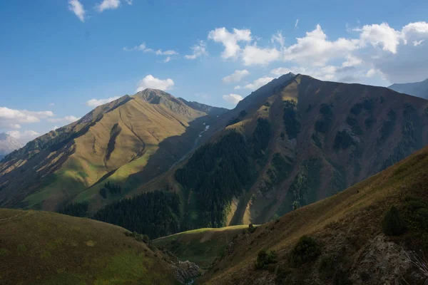 Θέα Ορεινό Τοπίο Στο Κιργιστάν Πράσινο Γρασίδι Στο Βουνό Κοιλάδα — Φωτογραφία Αρχείου