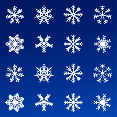 Kar tanesi vektör simge arka plan mavi rengini ayarlayın. Kış beyaz Noel kar tanesi kristal öğesi. Hava illüstrasyon buz koleksiyonu. Xmas frost düz izole siluet simge
