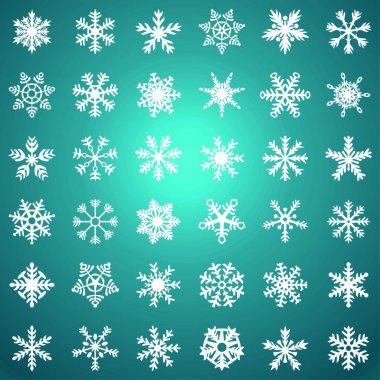 Kar tanesi vektör simge degrade arka plan mavi rengini ayarlayın. Kış Beyaz Noel kar tanesi kristal öğesi. Hava illüstrasyon buz koleksiyonu. Xmas frost düz izole siluet simge