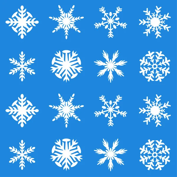 Kar tanesi vektör simge arka plan mavi rengini ayarlayın. Kış beyaz Noel kar tanesi kristal öğesi. Hava illüstrasyon buz koleksiyonu. Xmas frost düz izole siluet simge
