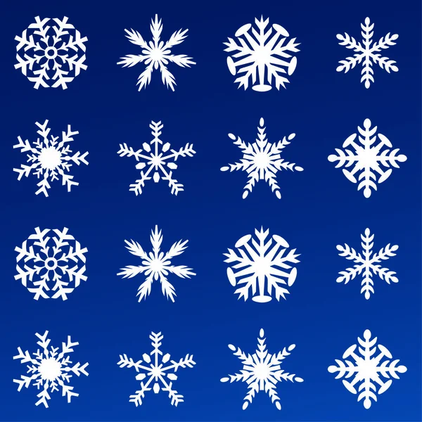 Snowflake Vector Icon Background Set Blue Color Winter White Christmas — Stock Vector