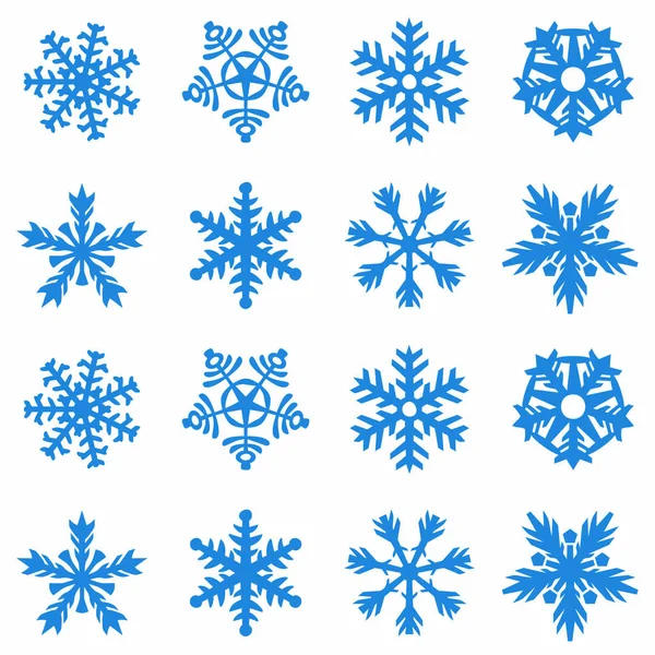 Snowflake Vector Icon Background Set Blue Color Winter White Christmas — Stock Vector