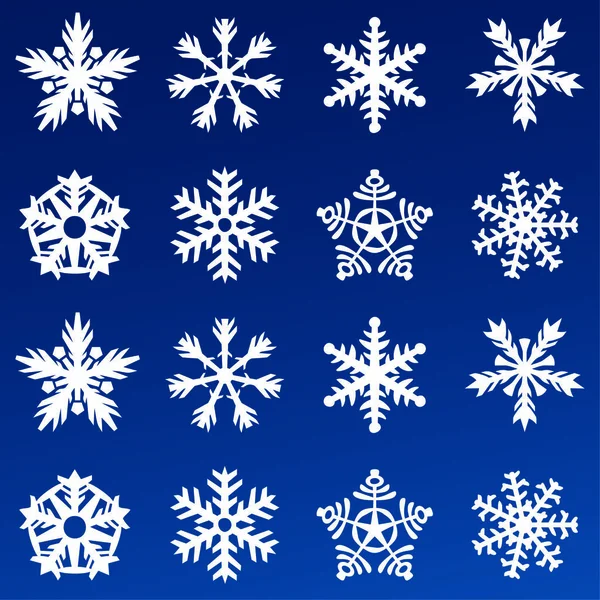 Snowflake Vector Icon Background Set Blue Color Winter White Christmas — Stock Vector