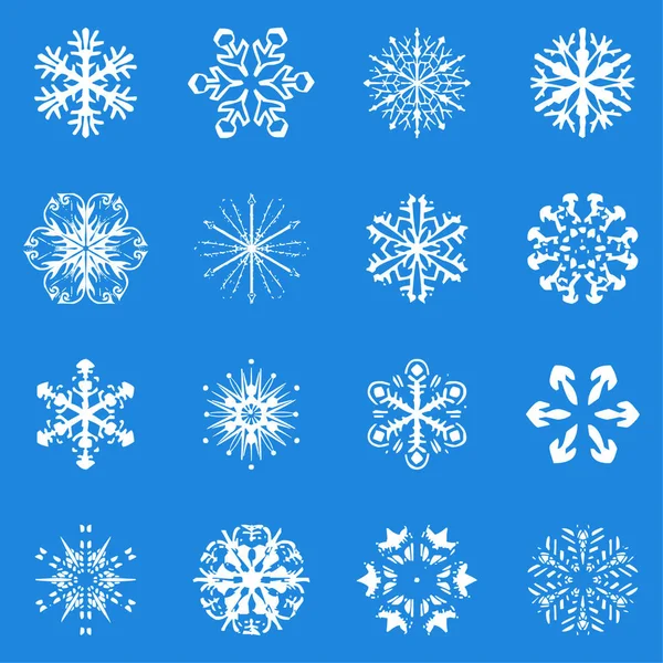 Snowflake Vector Icon Background Set Blue Color Winter White Christmas — Stock Vector