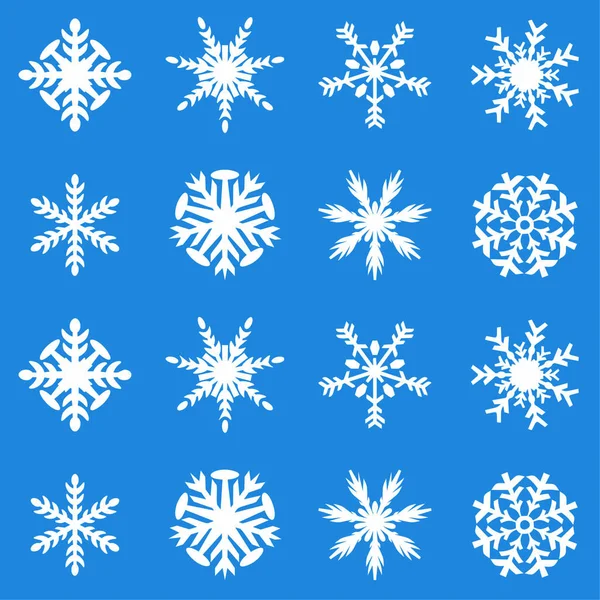 Снежинка Вектор Значок Фона Набор Синий Цвет Зимнее Белое Рождество — стоковый вектор