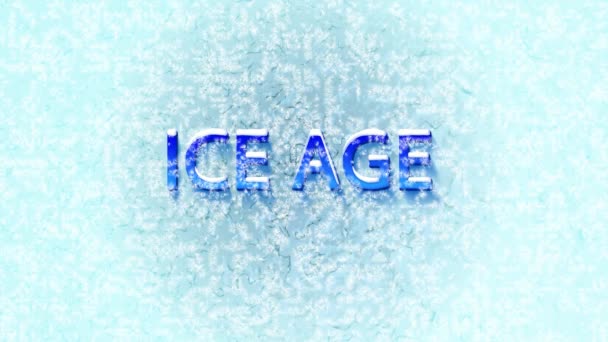 冰河时代 蓝色梯度文本与雪帽 高品质的冰冻运动动画 雪花飘落 冰冷的冰纹理背景 — 图库视频影像