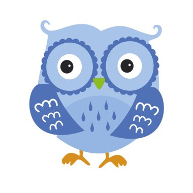 Mavi baykuş. Çizgi film karakteri izole beyaz vektör çizim size sevgilim vardır. Hava, Saint Valentine, kartpostal seviyorum