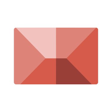 Düz kırmızı simgeyle gösterilir. İleti zarfı nesnesi. Kavram beyaz arka plan e-posta gönderme. Spam ve sms yazma. Yazı. 