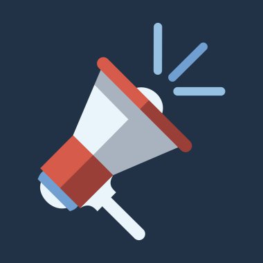 Düz tasarım vektör iş illüstrasyon kavramı dijital pazarlama megafon daire için Web sitesi ve promosyon afiş. Mavi arka plan.