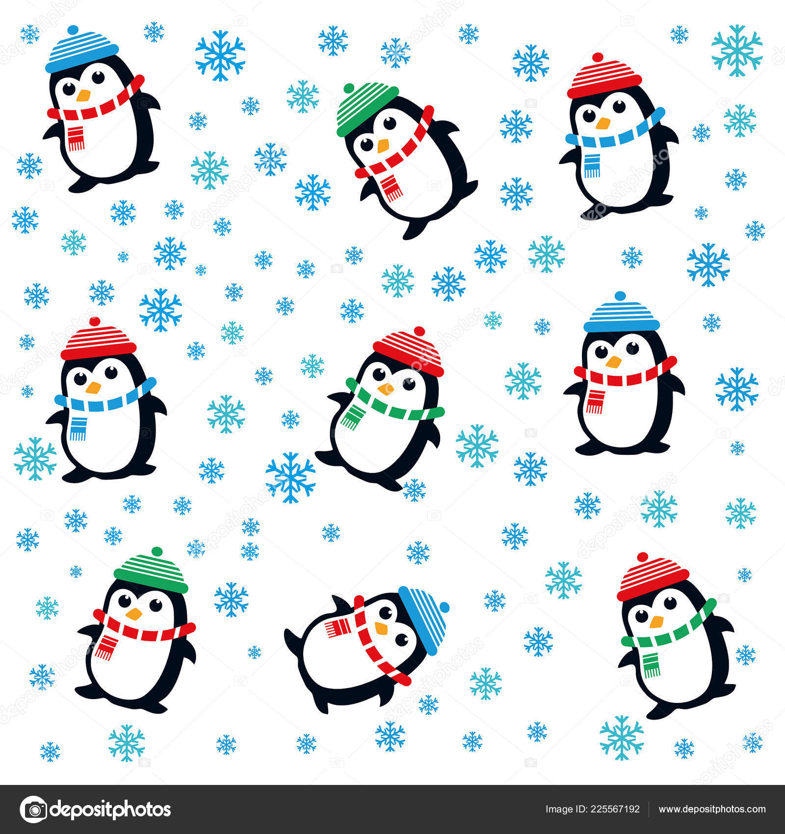 Divertidos Pingüinos Lindos Sombrero Bufanda Copos Nieve Fondo Bueno Para  Vector de stock #225567192 de ©sergfear, image size:1600x1700
