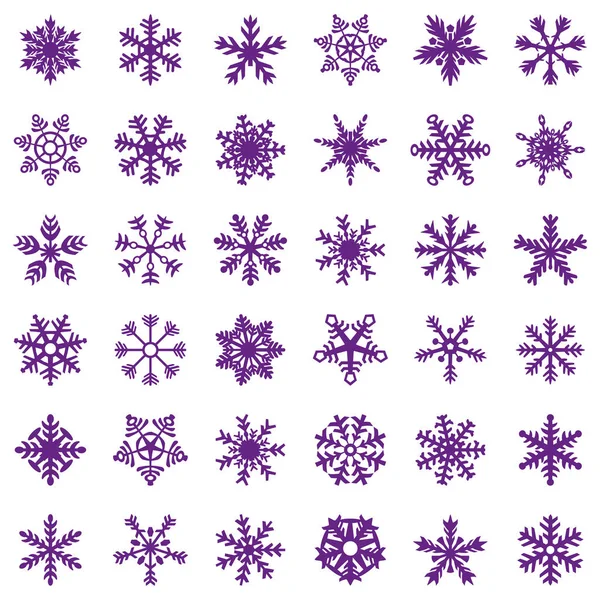 雪花矢量图标背景设置质子紫色 趋势2019年 冬天白色的圣诞节雪花片水晶元素 天气例证冰收集 圣诞节霜平的被隔绝的剪影标志 — 图库矢量图片